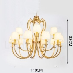 Lámpara colgante de latón rústico retro de lujo de 18 luces con pantalla de tela