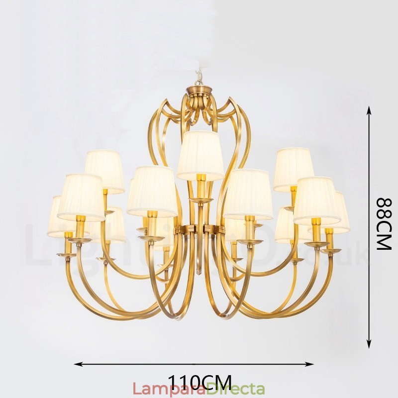 Lámpara colgante de latón rústico retro de lujo de 18 luces con pantalla de tela