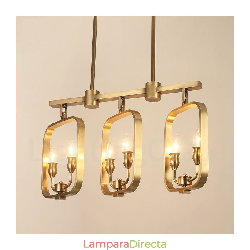 Lámpara colgante de latón rústico retro de 6 luces