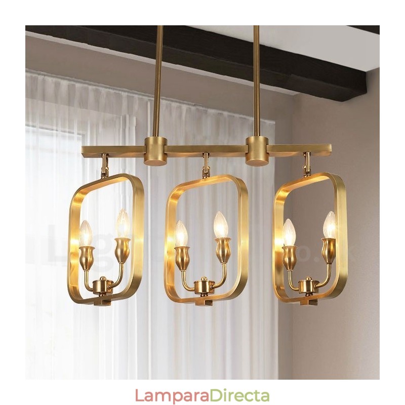 Lámpara colgante de latón rústico retro de 6 luces