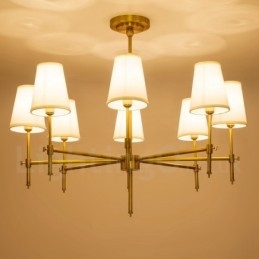 Lámpara colgante de latón rústico retro de 8 luces con pantalla de tela