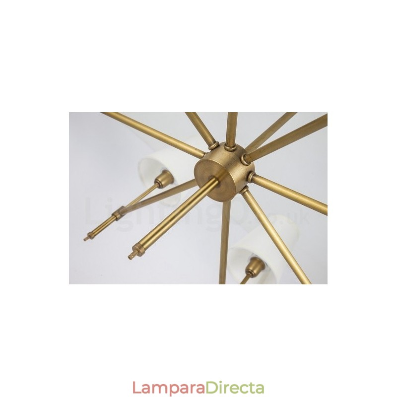 Lámpara colgante de latón rústico retro de 8 luces con pantalla de tela