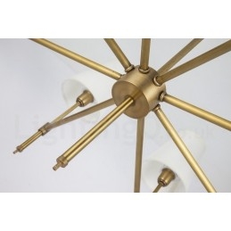 Lámpara colgante de latón rústico retro de 6 luces con pantalla de tela