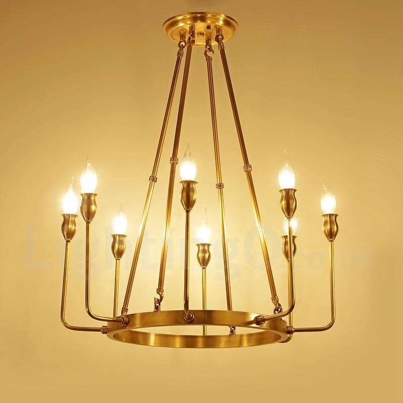 Lámpara colgante de latón rústico retro de lujo de 6 luces y 8 luces