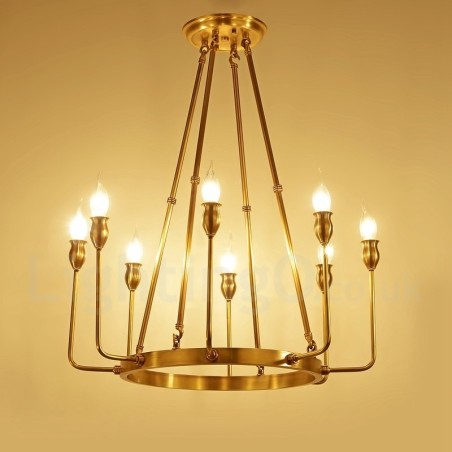 Lámpara colgante de latón rústico retro de lujo de 6 luces y 8 luces Lámpara colgante de latón rústico retro de lujo de 6 luces y 8 luces