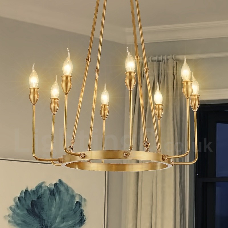 Lámpara colgante de latón rústico retro de lujo de 6 luces y 8 luces