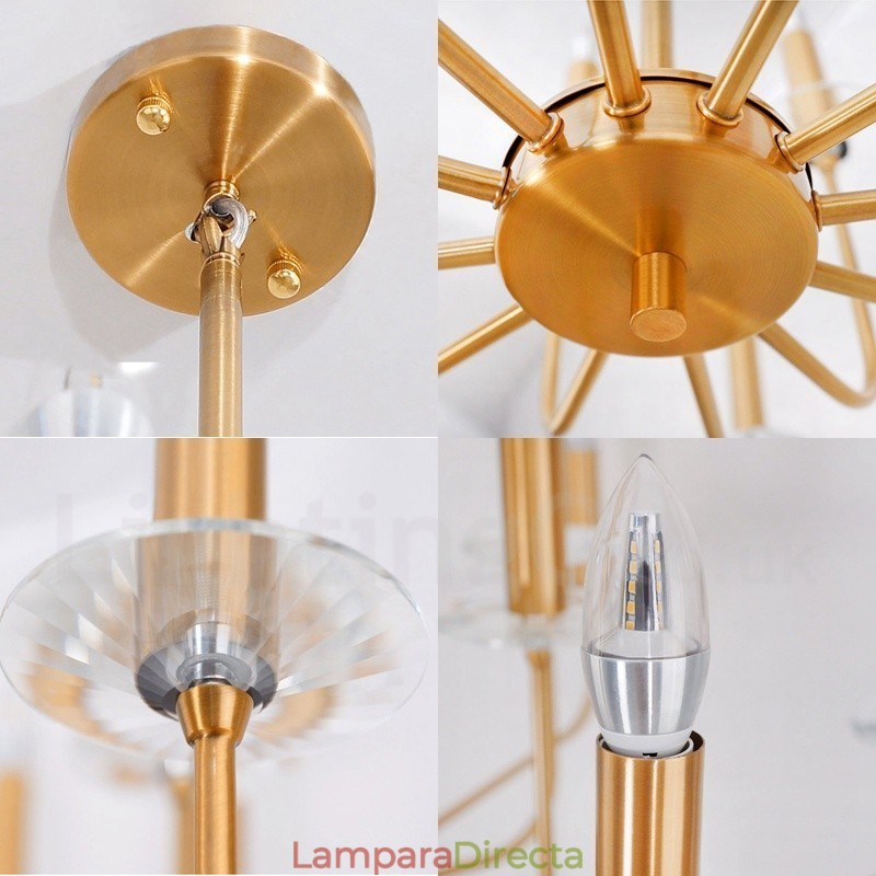 Lámpara colgante de latón rústico retro de 12 luces
