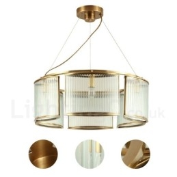 Lámpara colgante de latón rústico retro de 6 luces con pantalla de cristal