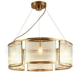 Lámpara colgante de latón rústico retro de 6 luces con pantalla de cristal