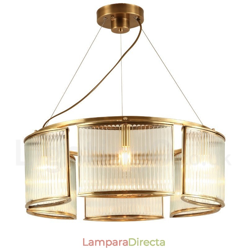 Lámpara colgante de latón rústico retro de 6 luces con pantalla de cristal
