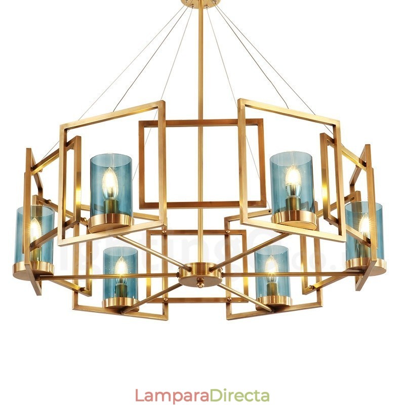 Lámpara colgante de latón rústico retro de 6 luces con pantalla de cristal