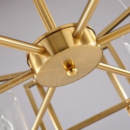 Lámpara colgante de latón rústico retro de 6 luces con pantalla de cristal