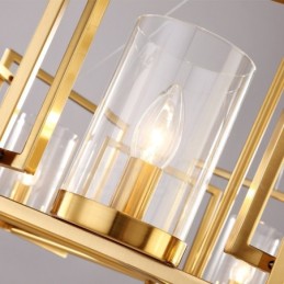 Lámpara colgante de latón rústico retro de 6 luces con pantalla de cristal