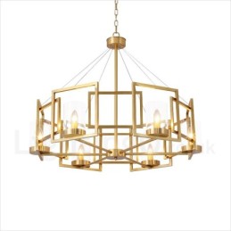 Lámpara colgante de latón rústico retro de 6 luces con pantalla de cristal