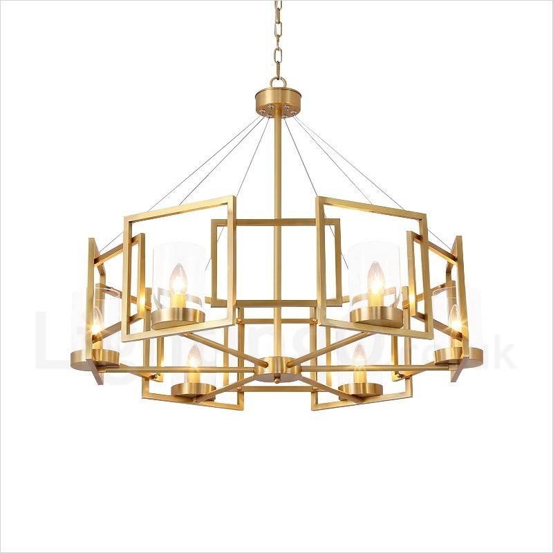 Lámpara colgante de latón rústico retro de 6 luces con pantalla de cristal