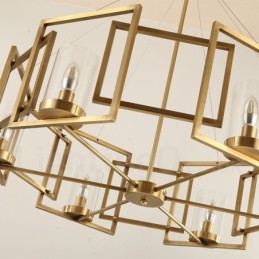 Lámpara colgante de latón rústico retro de 6 luces con pantalla de cristal