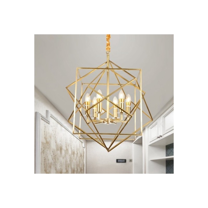 Lámpara colgante de latón rústico retro de 6 luces