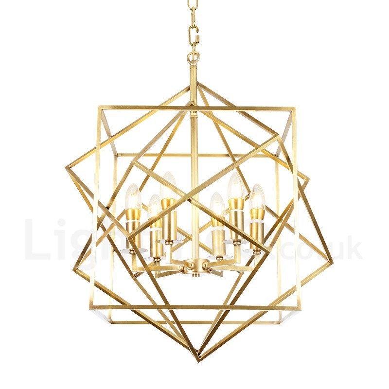Lámpara colgante de latón rústico retro de 6 luces