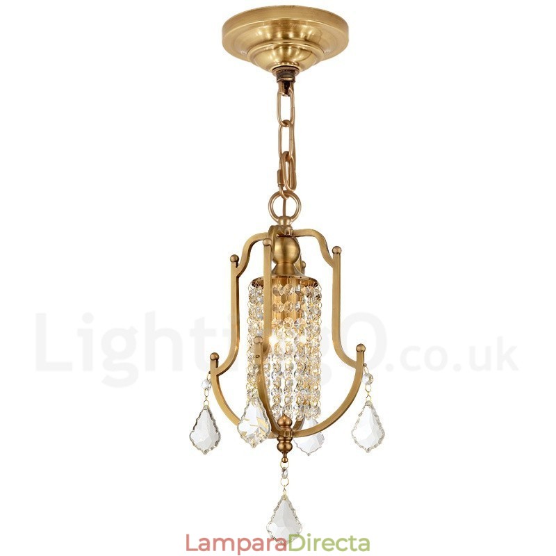 Lámpara colgante de latón rústico retro de lujo de 1 luz con pantalla de cristal