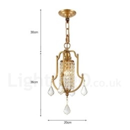 Lámpara colgante de latón rústico retro de lujo de 1 luz con pantalla de cristal