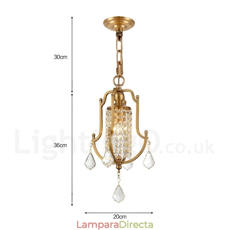 Lámpara colgante de latón rústico retro de lujo de 1 luz con pantalla de cristal