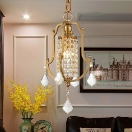 Lámpara colgante de latón rústico retro de lujo de 1 luz con pantalla de cristal