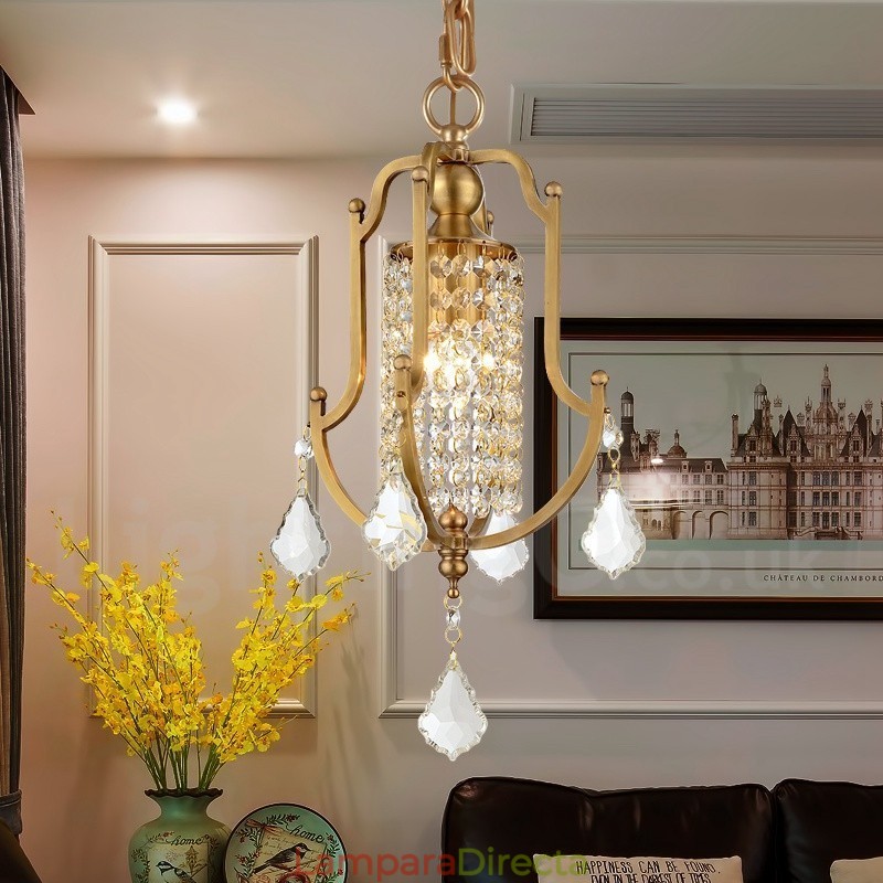 Lámpara colgante de latón rústico retro de lujo de 1 luz con pantalla de cristal
