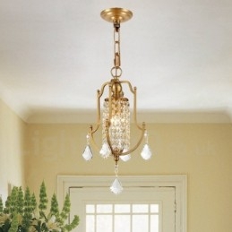 Lámpara colgante de latón rústico retro de lujo de 1 luz con pantalla de cristal