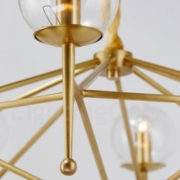 Lámpara colgante de latón rústico retro de 6 luces con pantalla de cristal
