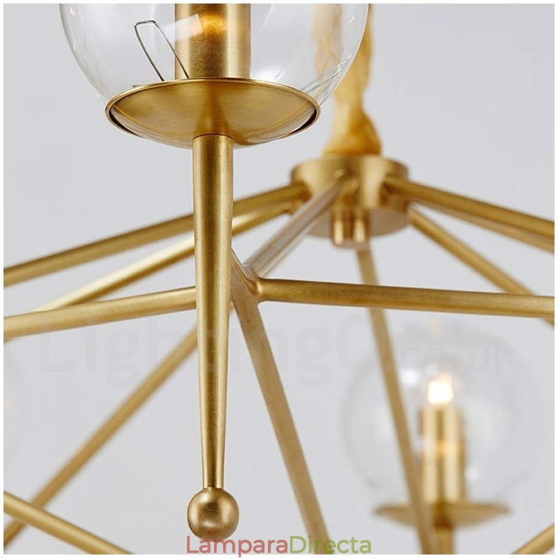 Lámpara colgante de latón rústico retro de 6 luces con pantalla de cristal