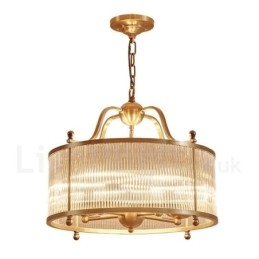 Lámpara colgante de latón rústico retro de 5 luces con pantalla de cristal