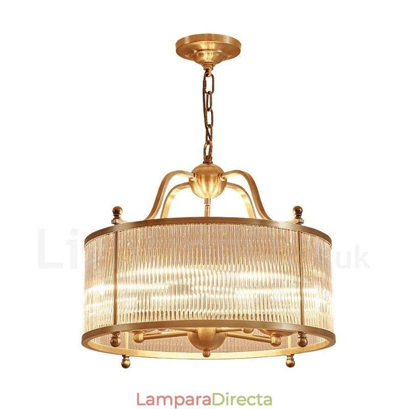 Lámpara colgante de latón rústico retro de 5 luces con pantalla de cristal