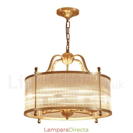 Lámpara colgante de latón rústico retro de 5 luces con pantalla de cristal Lámpara colgante de latón rústico retro de 5 luces con pantalla de cristal