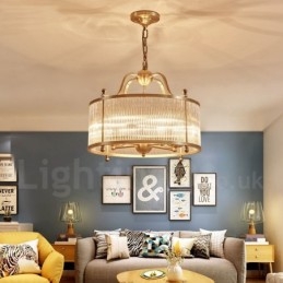 Lámpara colgante de latón rústico retro de 5 luces con pantalla de cristal