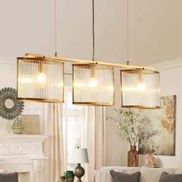 Lámpara colgante de latón rústico retro de 3 luces con pantalla de cristal