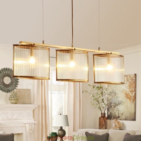 Lámpara colgante de latón rústico retro de 3 luces con pantalla de cristal Lámpara colgante de latón rústico retro de 3 luces con pantalla de cristal