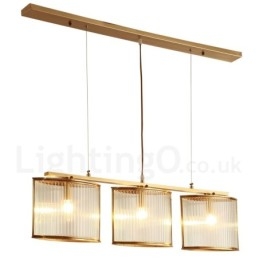 Lámpara colgante de latón rústico retro de 3 luces con pantalla de cristal