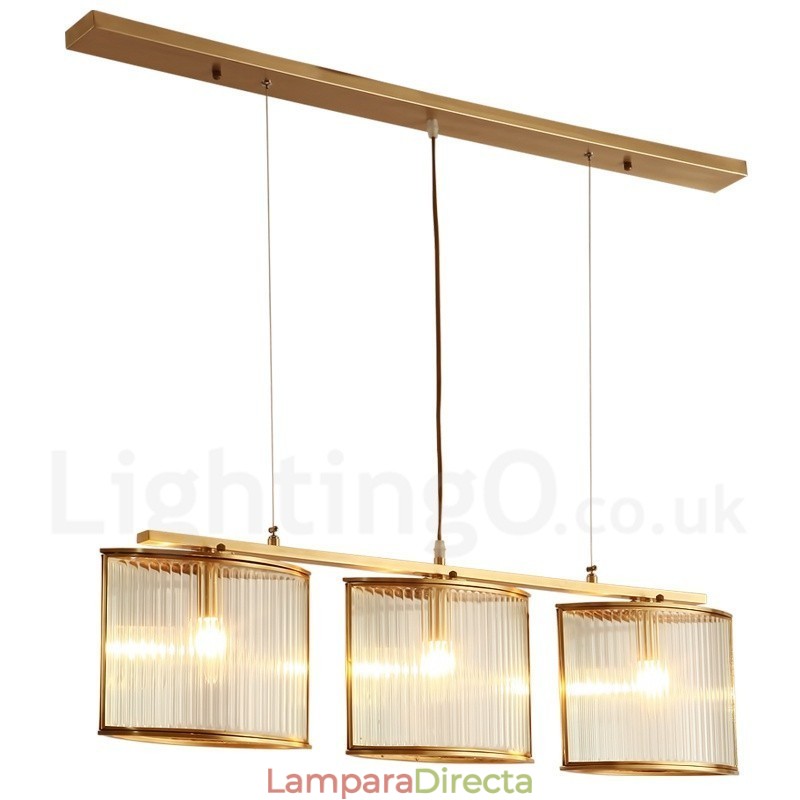 Lámpara colgante de latón rústico retro de 3 luces con pantalla de cristal