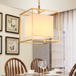 Lámpara colgante de latón rústico retro de lujo de 1 luz con pantalla de tela