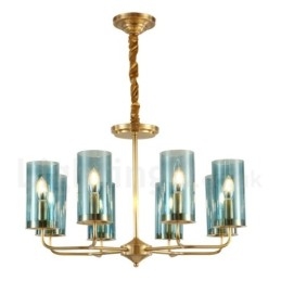 Lámpara colgante de latón rústico retro de 8 luces con pantalla de cristal