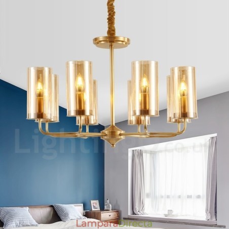 Lámpara colgante de latón rústico retro de 8 luces con pantalla de cristal Lámpara colgante de latón rústico retro de 8 luces con pantalla de cristal