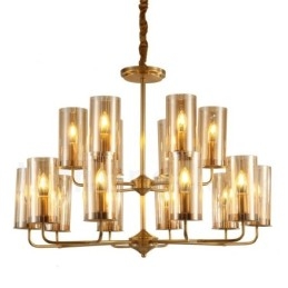 Lámpara colgante de latón rústico retro de lujo de 16 luces con pantalla de cristal