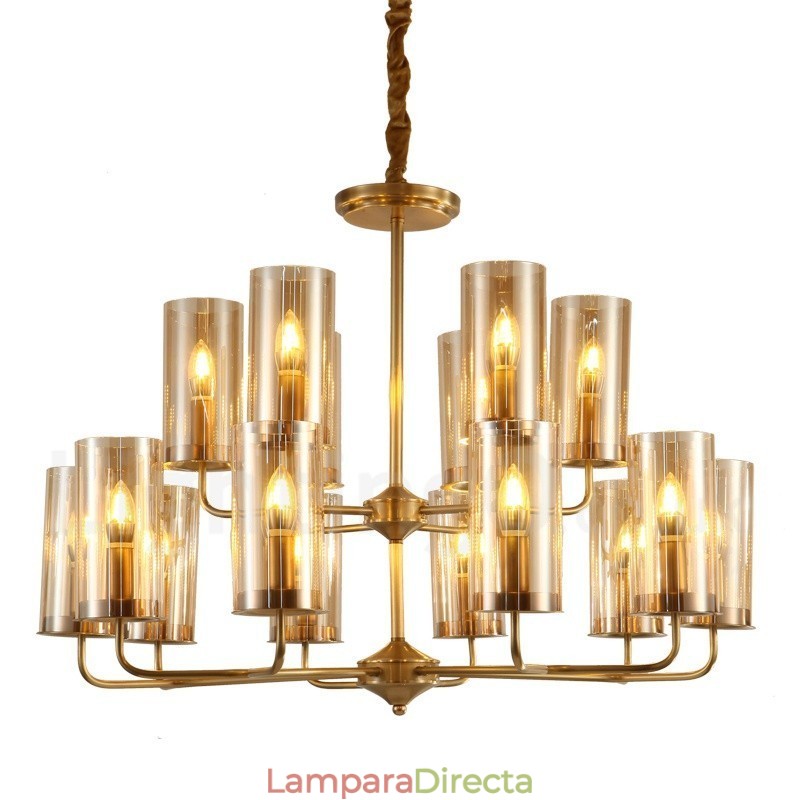 Lámpara colgante de latón rústico retro de lujo de 16 luces con pantalla de cristal