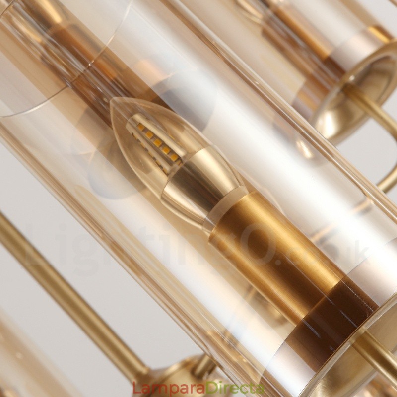 Lámpara colgante de latón rústico retro de lujo de 16 luces con pantalla de cristal