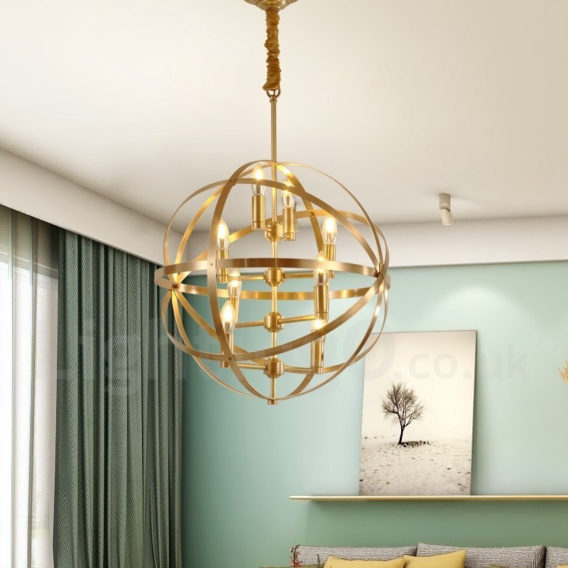 Lámpara colgante de latón rústico retro de 8 luces