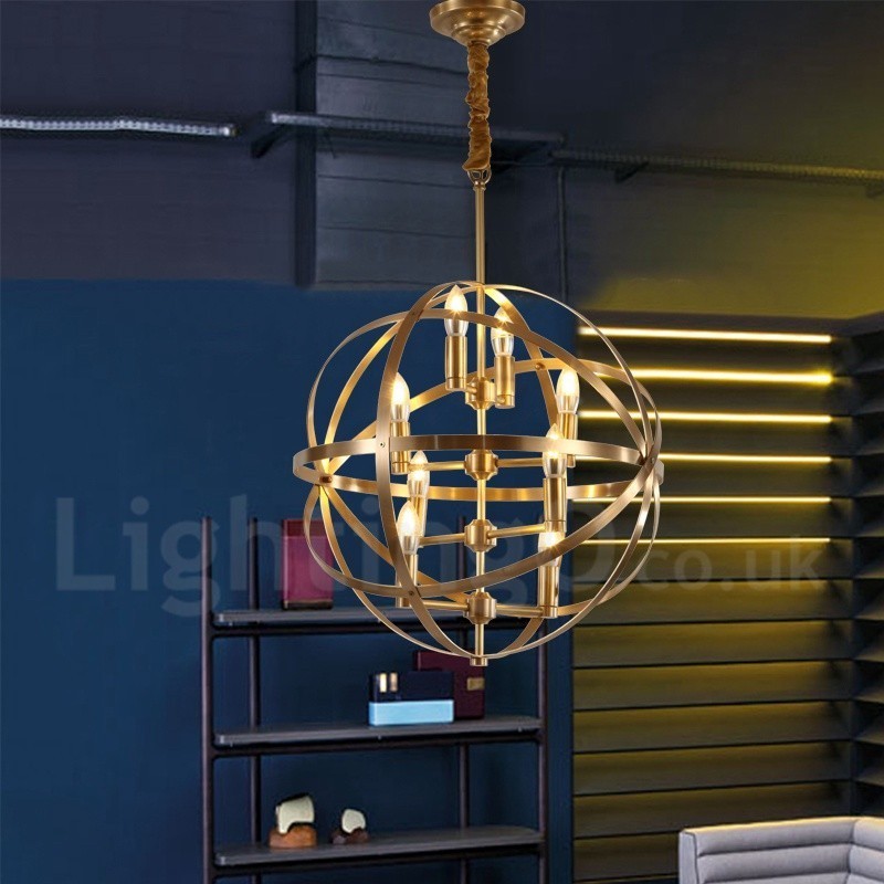 Lámpara colgante de latón rústico retro de 8 luces