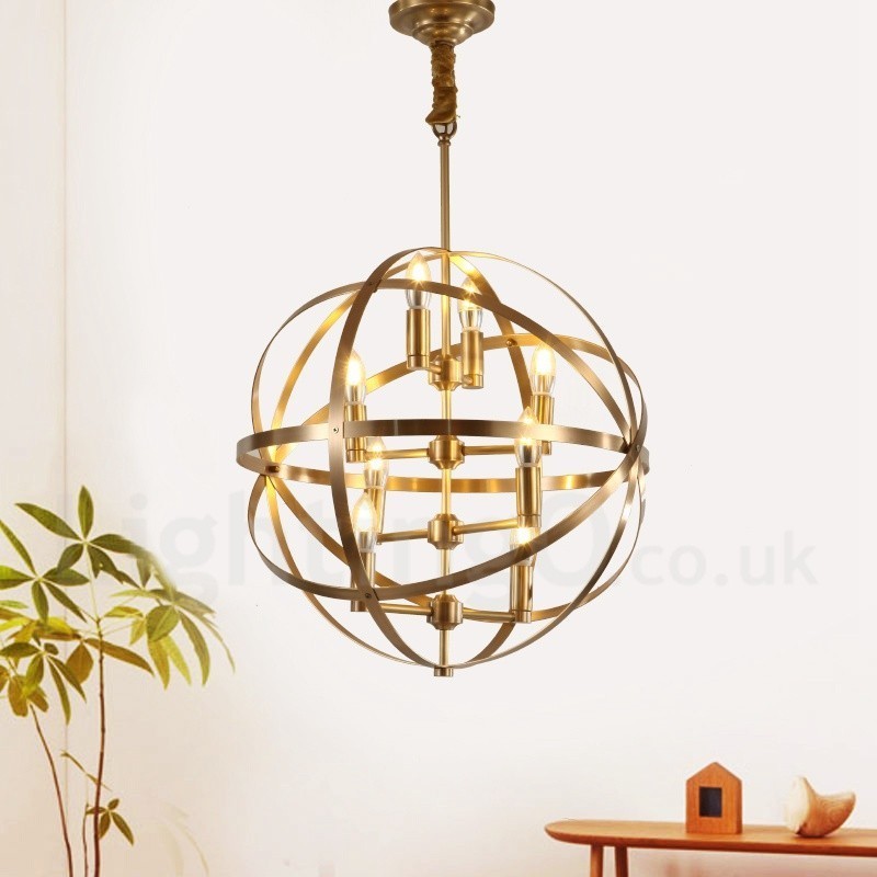 Lámpara colgante de latón rústico retro de 8 luces