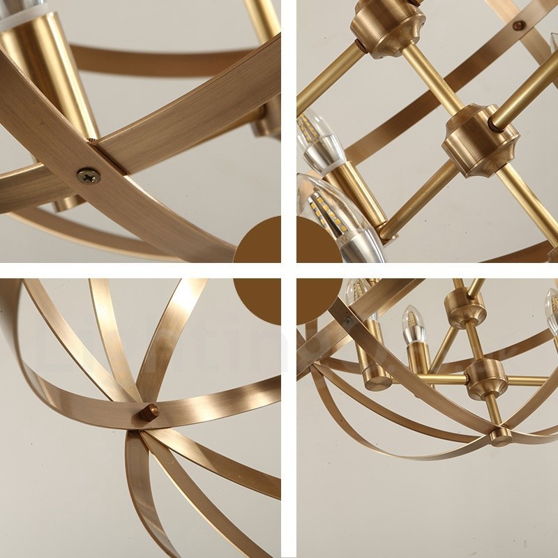 Lámpara colgante de latón rústico retro de 8 luces