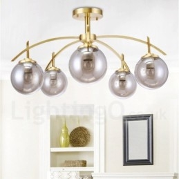 Lámpara colgante de latón rústico retro de 8 luces con pantalla de cristal