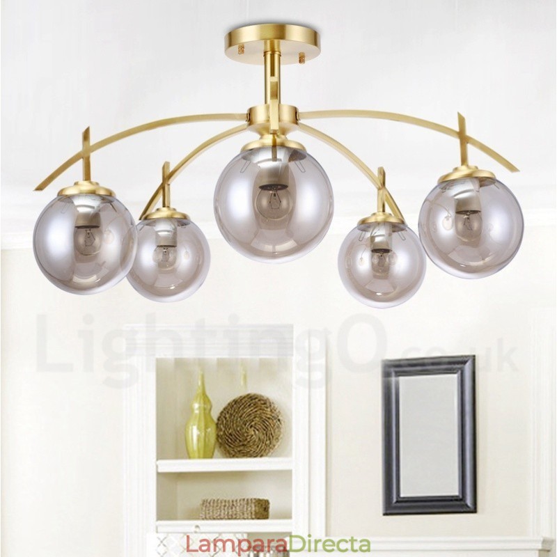 Lámpara colgante de latón rústico retro de 8 luces con pantalla de cristal